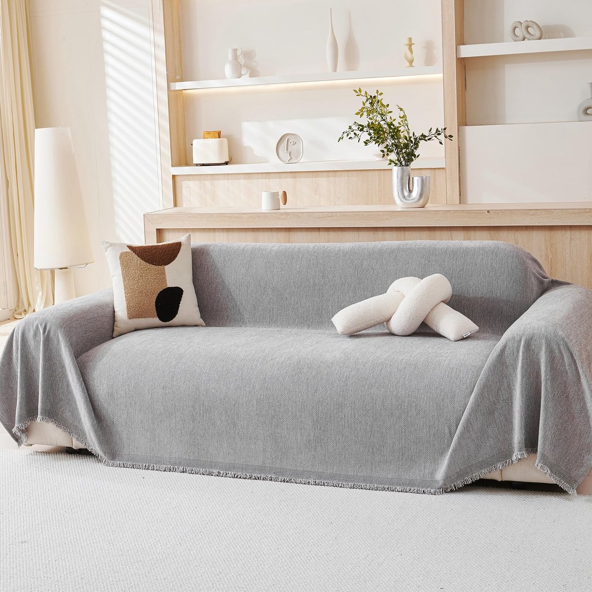 Omgoods - Luxe Chenille Sofadeken voor 2-3 Zits Sofas, Lichtgrijs