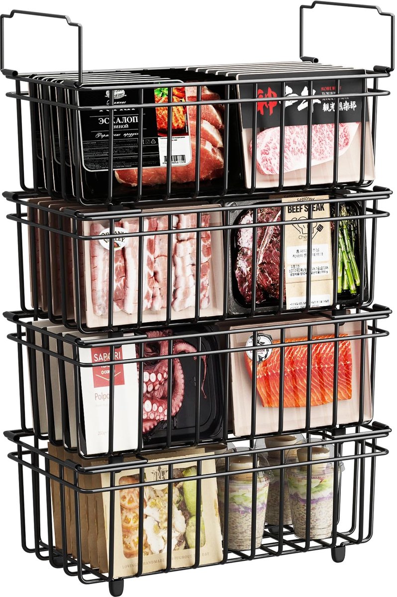 Omgoods - Set van 4 Vriesmanden 37x18x15 cm met Handvatten