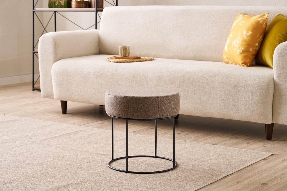 Omgoods - Luxe Bruine Ottomaan met Metalen Poten, 40 cm Diameter
