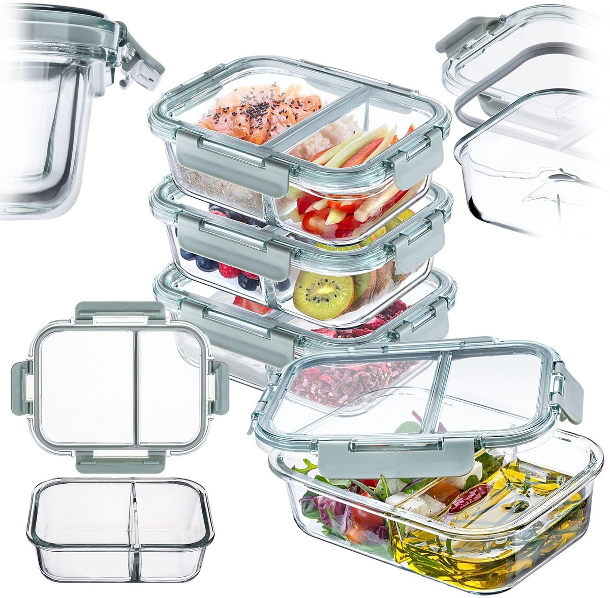 Omgoods - Set van 4 Glass Storage Containers met Airtight Deksel