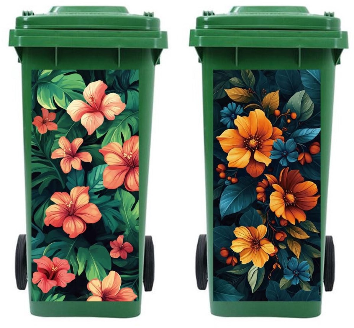 Omgoods - 2 Vellen Waterdichte Stickers voor Afvalbakken met Bloemen en Bladeren