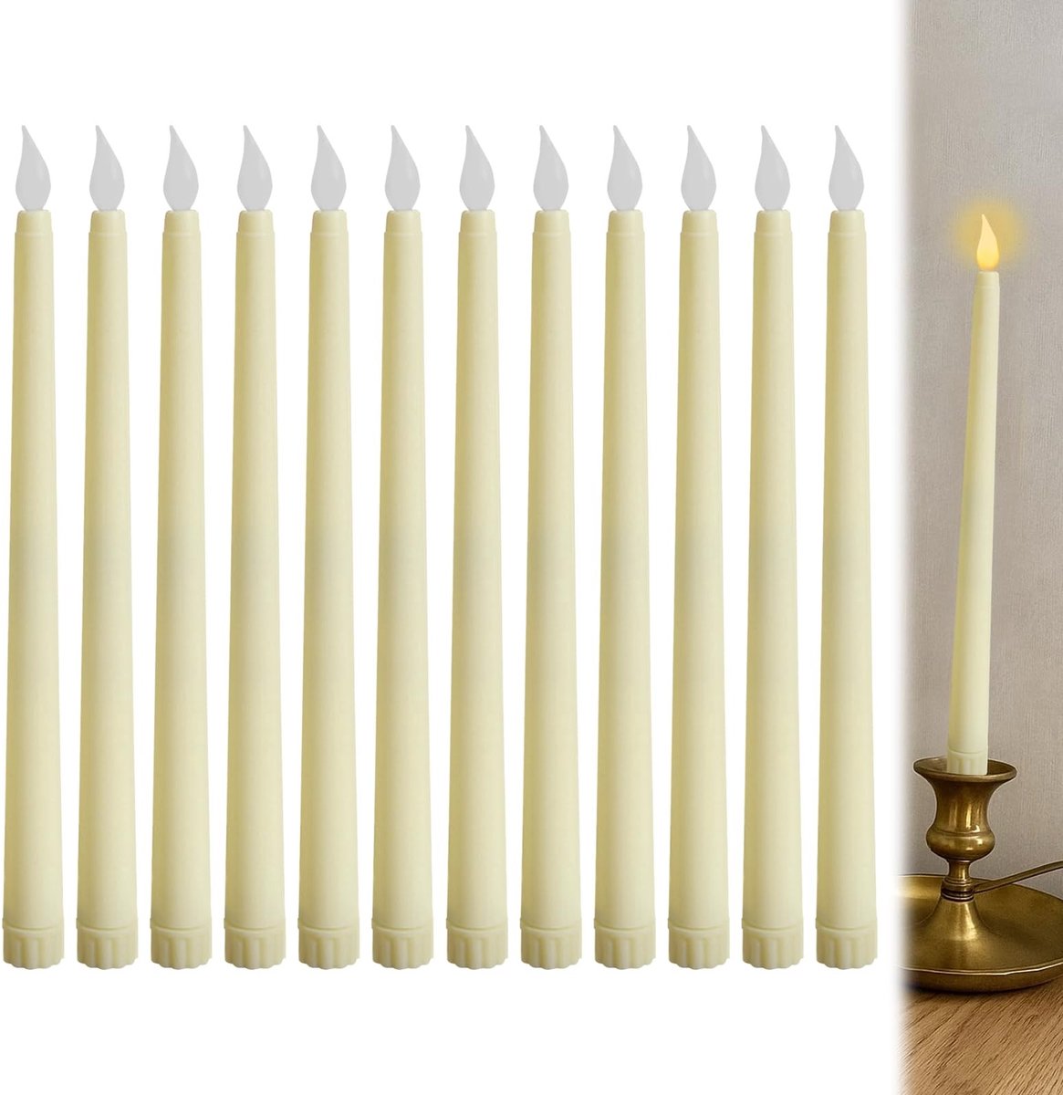 Omgoods - Set van 12 LED Kaarsen met Vlam Effect voor Decoratie