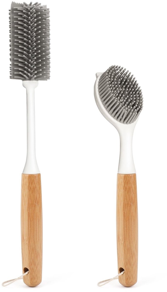 Omgoods - Afwasborstel Set - 2 Stuks Duurzaam met Houten Handvat