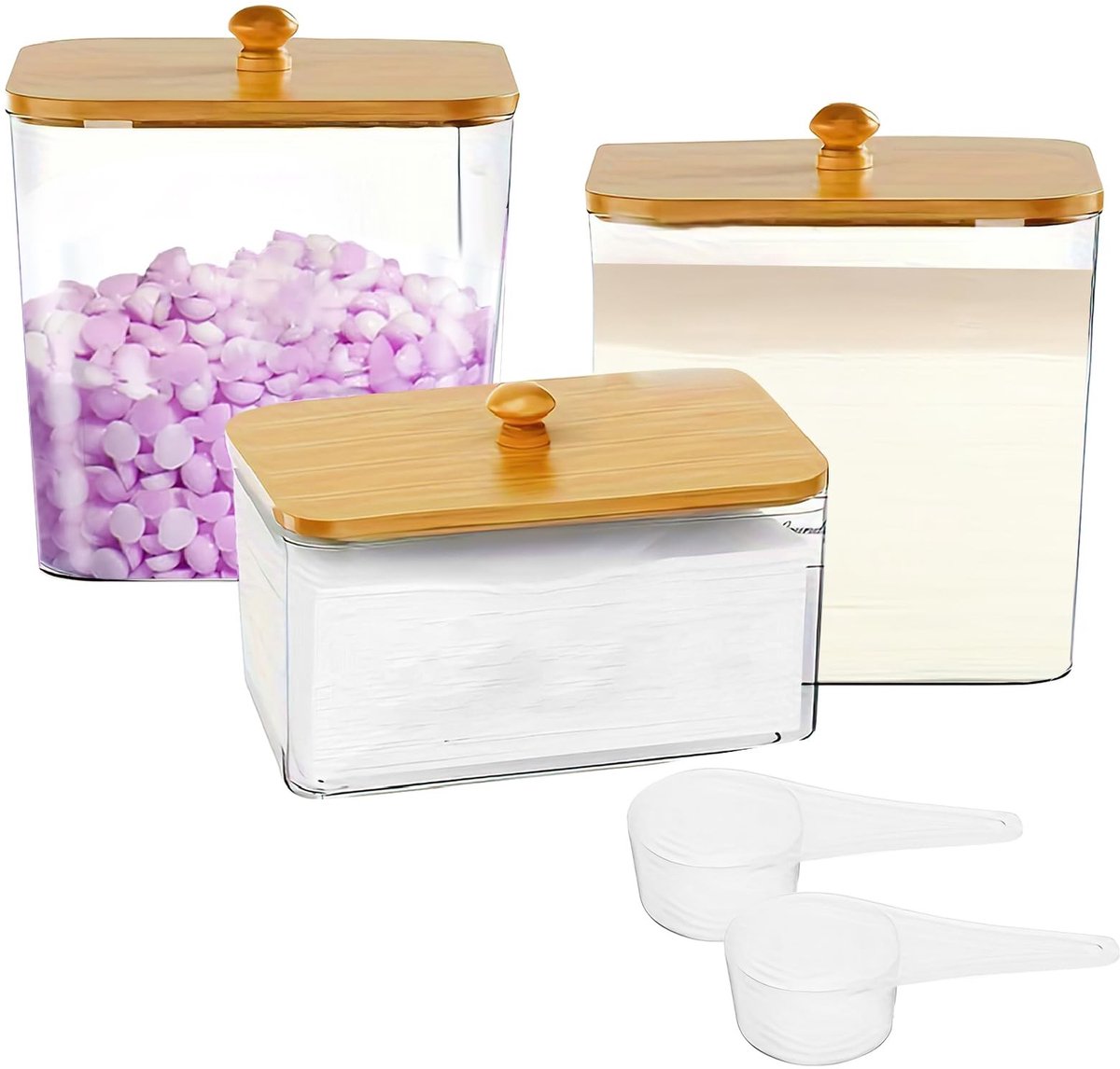 Omgoods - Set van 3 Transparante Opbergboxen voor Wasmiddelen met Deksel