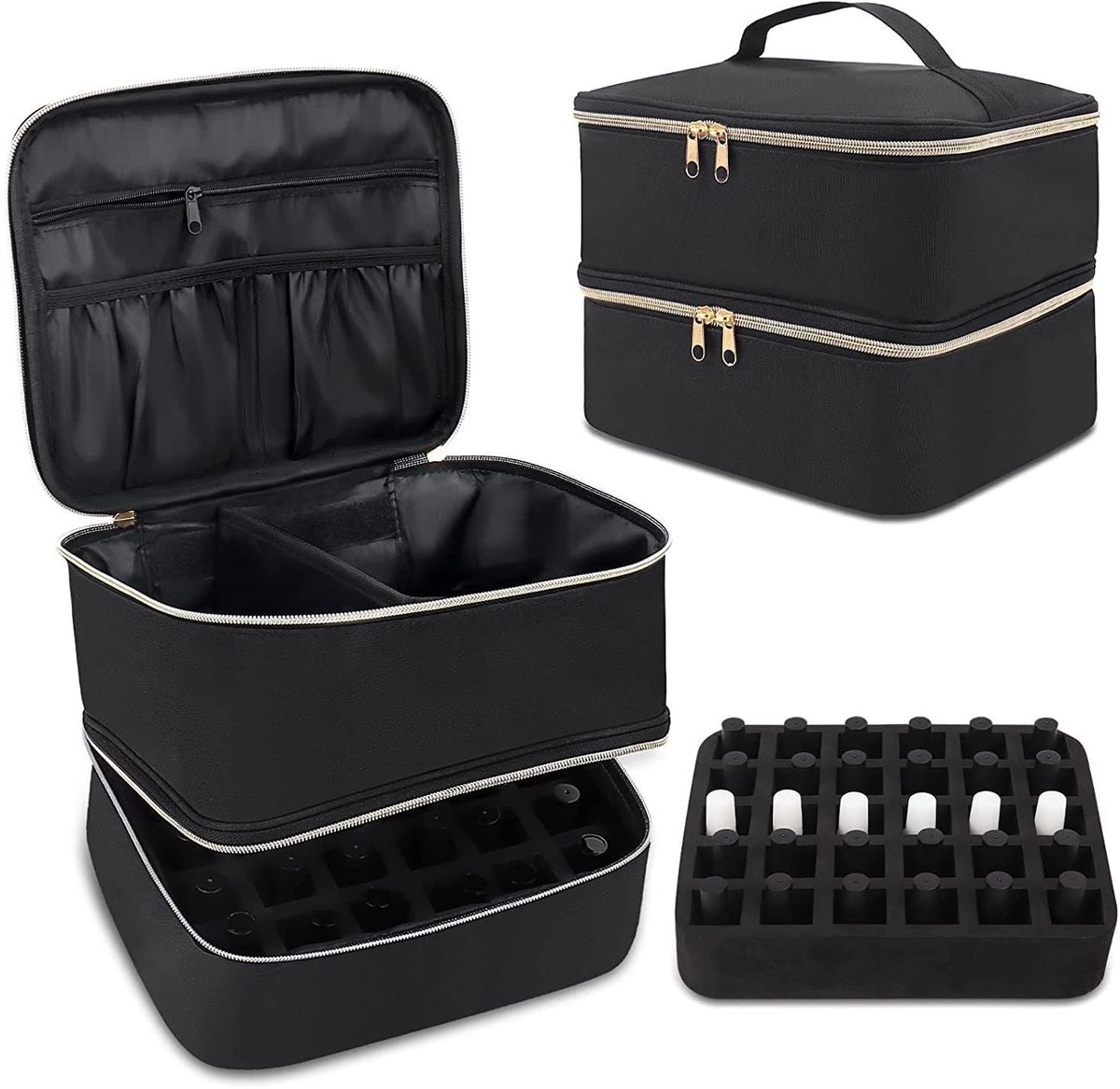 Omgoods - Dubbellaagse Nagellak Opslagtas met Manicure Gereedschap - Zwart