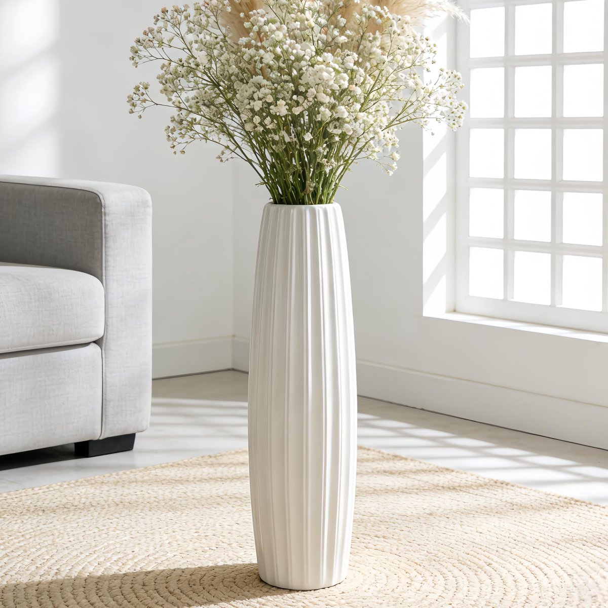 Omgoods - Grote Witte Keramische Vaas 60 cm voor Modern Interieur