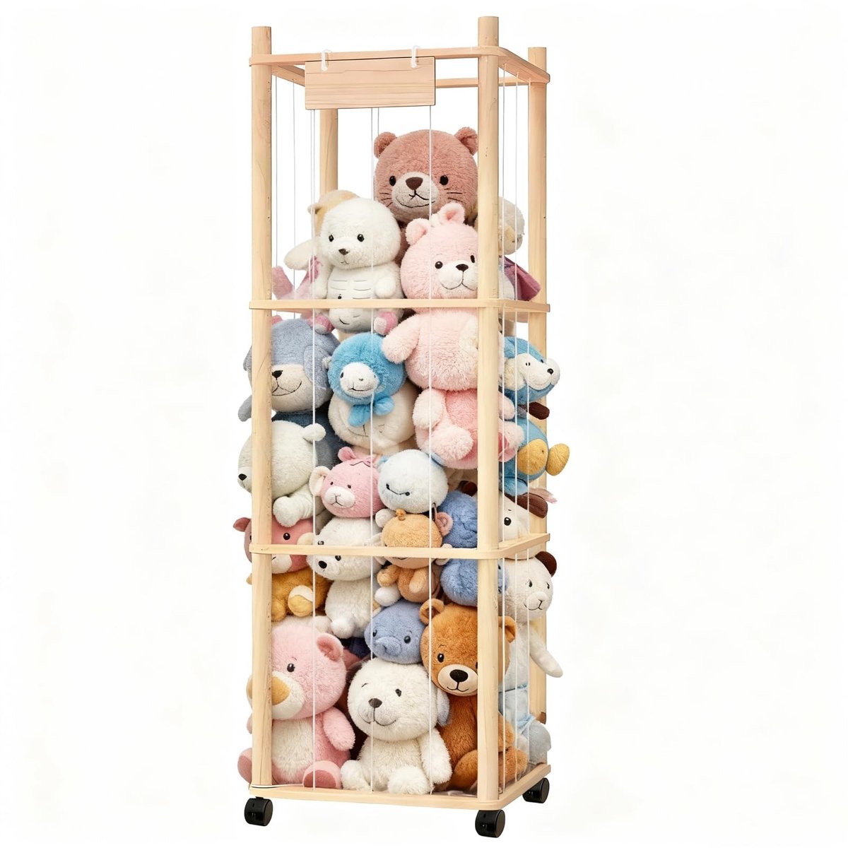 Omgoods - Houten Opbergdoos voor Knuffeldieren met Wielen