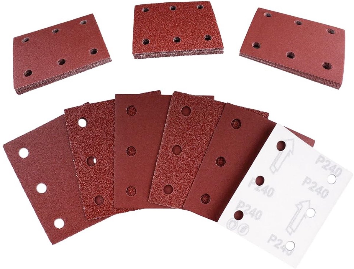 Omgoods - Set van 70 Stuks Schuurpapier met 6 Gaten en Verschillende Korrelgroottes