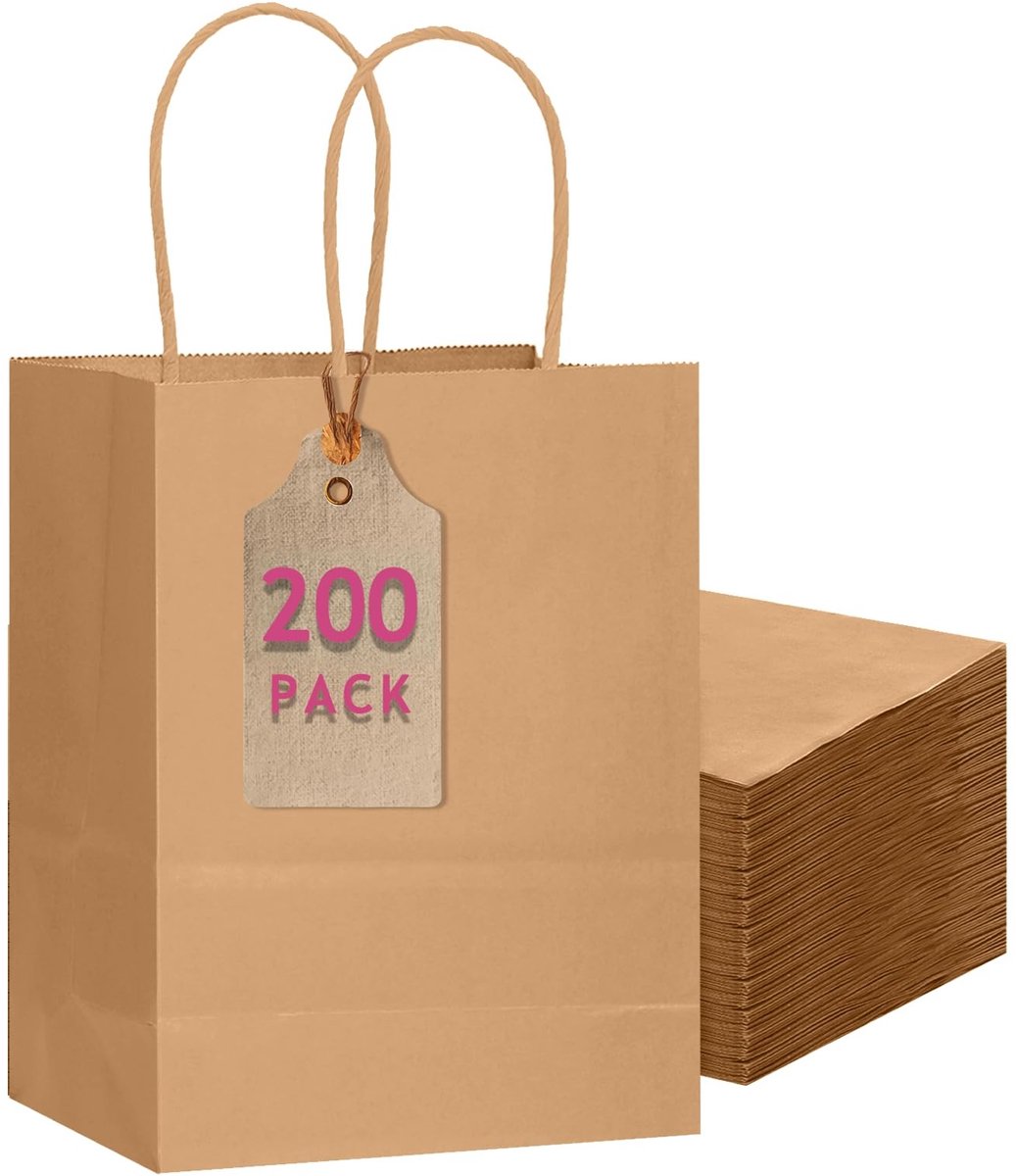 Omgoods - 200 Stuks Bruine Cadeauzakken met Handvatten