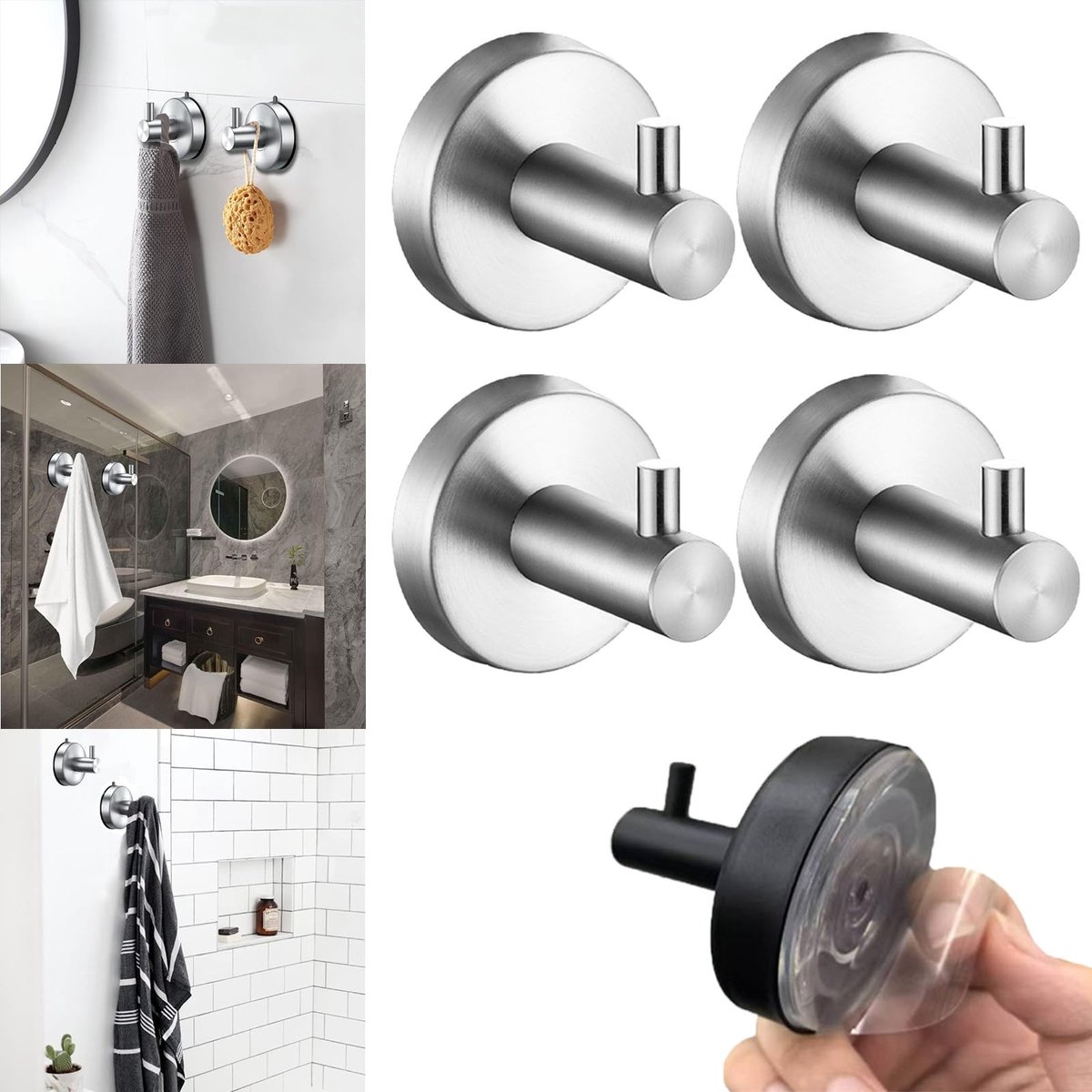 Omgoods - Zuignap Haken Zilver RVS voor Douche en Keuken 5kg (4 Stuks)