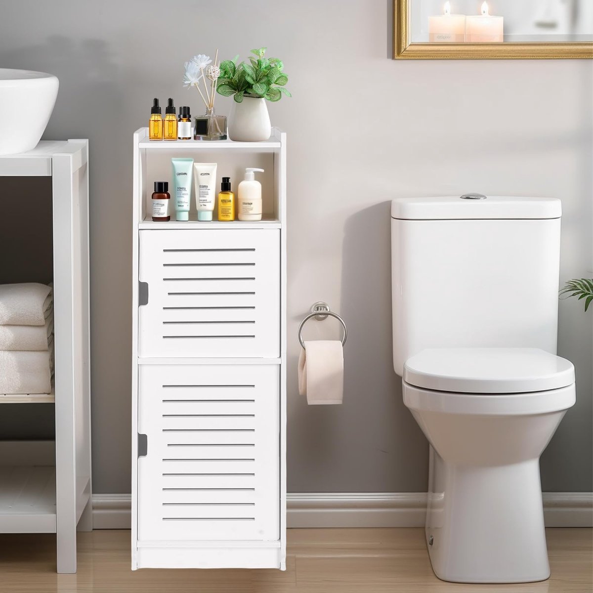 Omgoods - Slim Opslagkast voor Badkamer met Deuren en Planken