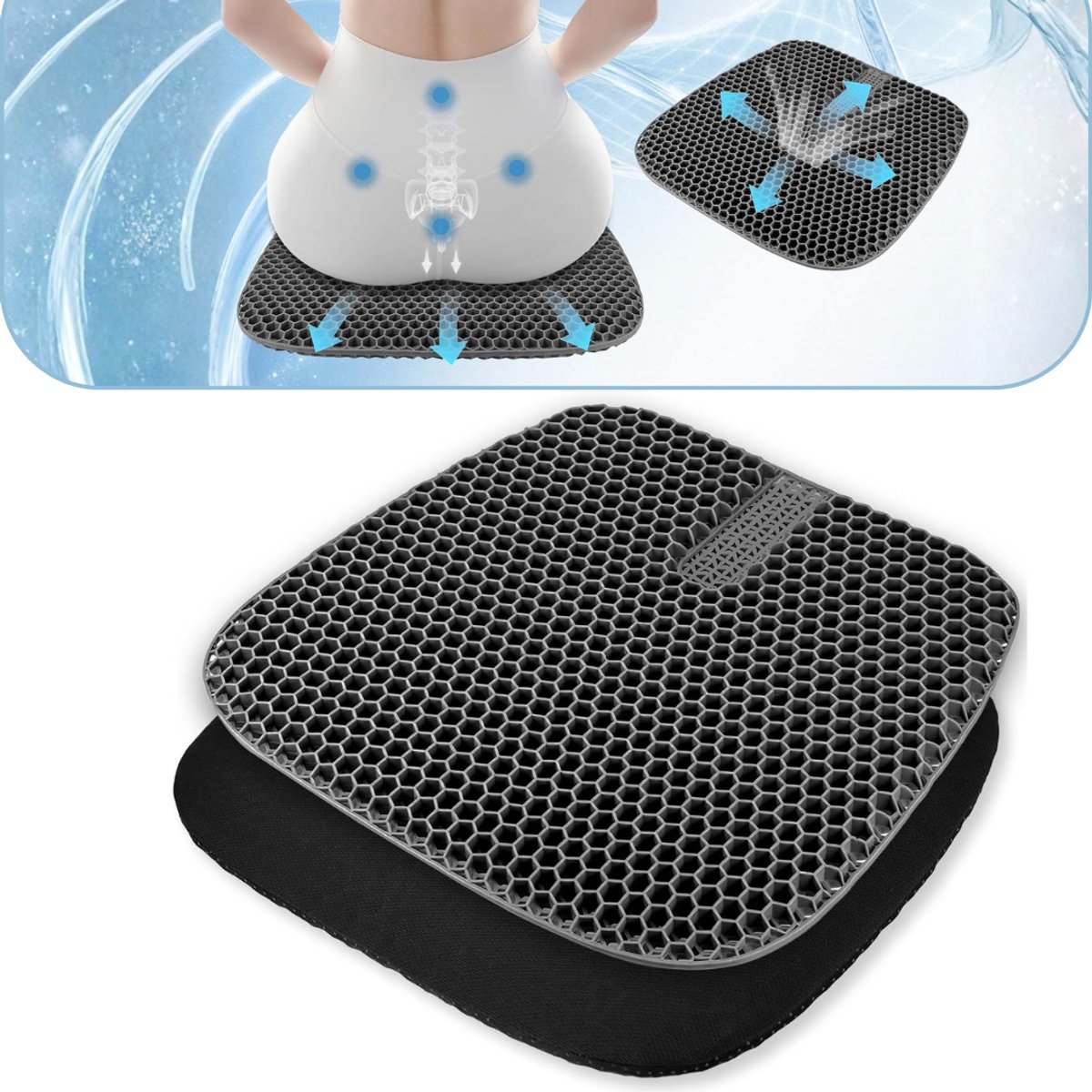 Zavio® Gelkussen voor Zitontlasting - Zitkussen - Ergonomisch Kussen voor Stoel
