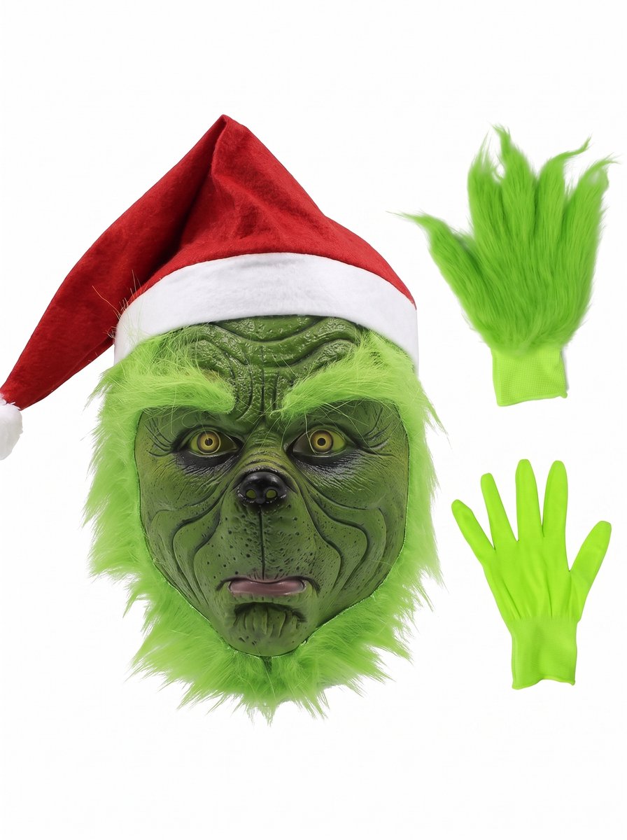 Grinch Masker & Handschoenen - Horror Masker - Halloween masker - Eng masker - Carnaval masker - Grinch - Grinch kostuum - The Grinch - Kerstman kostuum – kerstmanpak