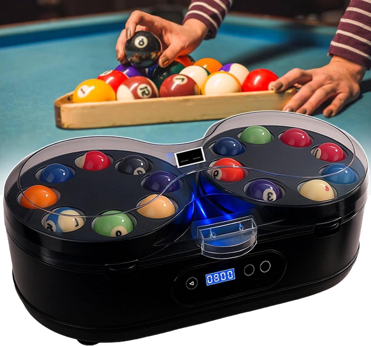 Elektrische Poolbalreiniger - Biljart Ballenpoetser - Biljartballen Reinigen - Automatische Rotatie - 16-22 Ballen - Zwart