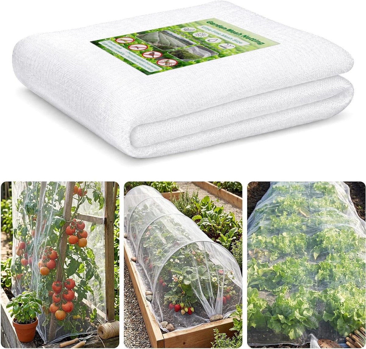 Plantenbeschermingsnet - Groentennet Tuinnet - Bescherming Tegen Ongedierte - Lichtgewicht Gaas - 3 x 10 m - Wit