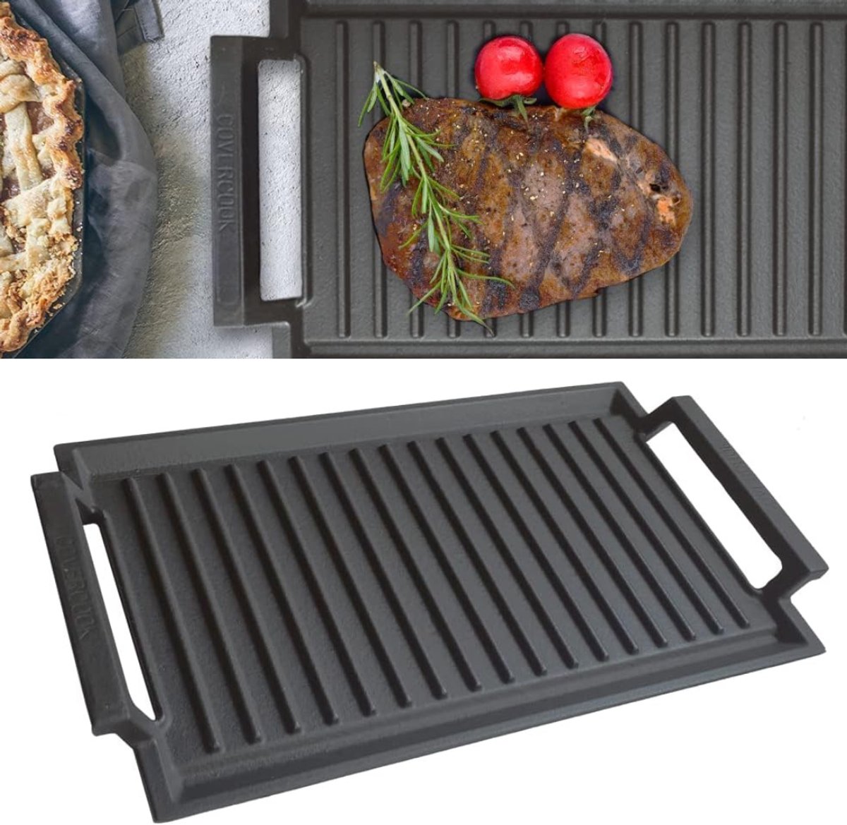 Zavio® Grillplaat Inductie - Bakplaat - Gietijzer -Zwart