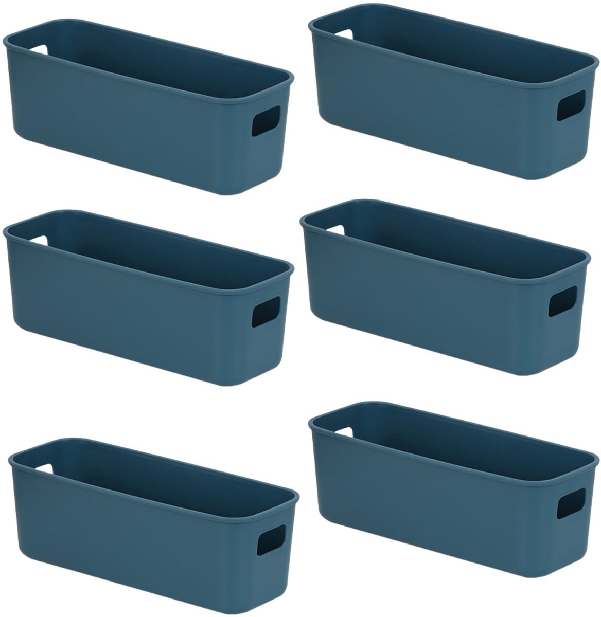 Omgoods - Set van 6 Plastic Opbergdozen met Handvatten voor Keuken en Badkamer (Blauw)