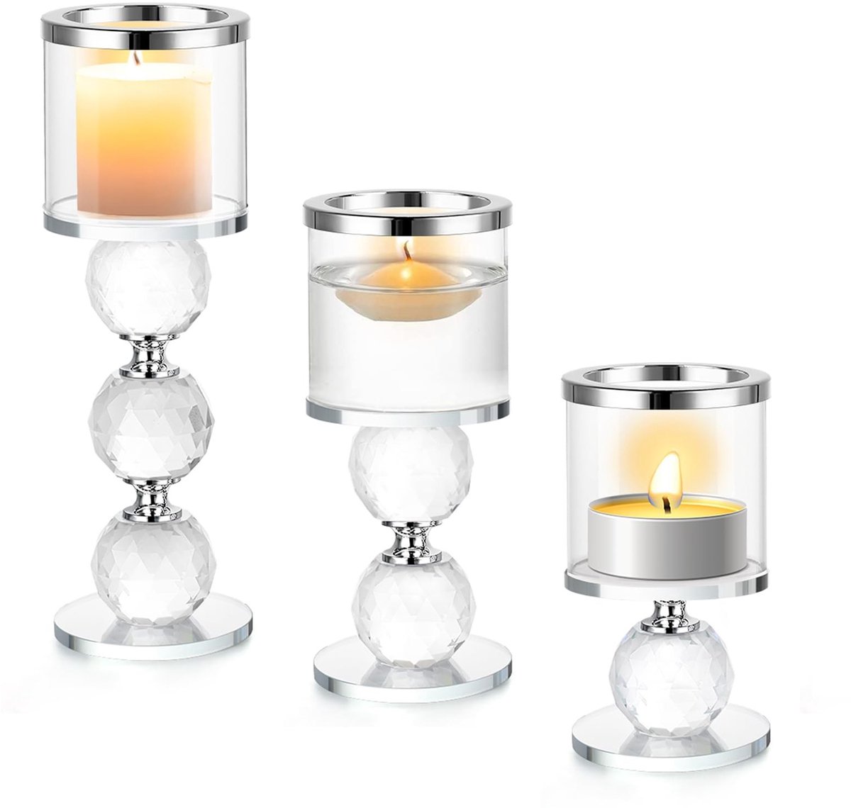 Omgoods - Set van 3 Kristallen Kaarsenhouders voor Tafeldecoratie