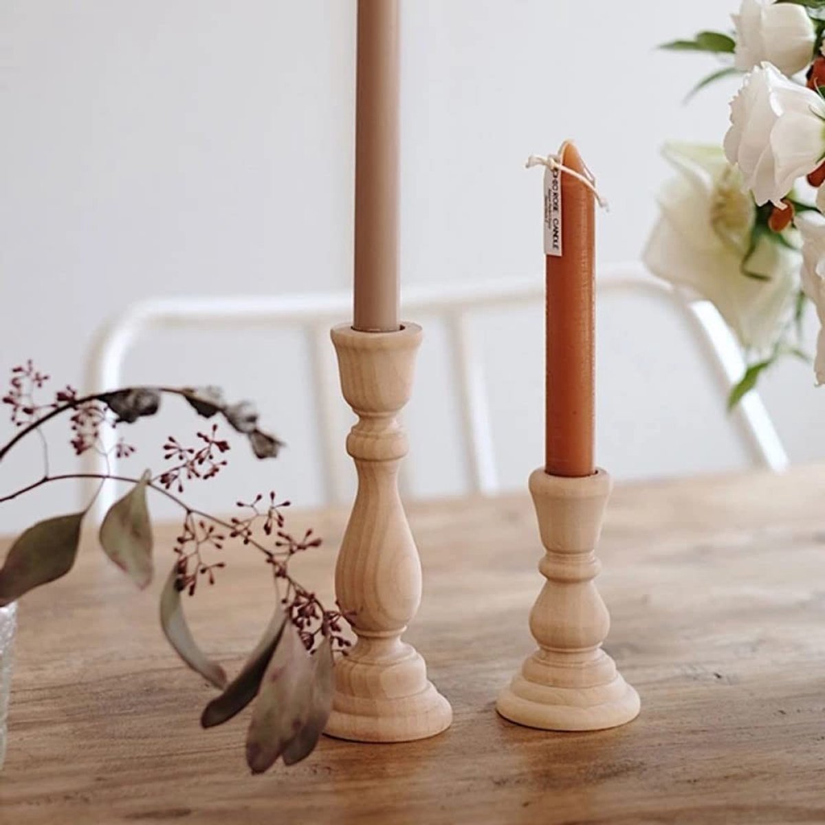 Omgoods - Set van 2 Houten Kaarsenhouders met Rijke Landelijke Look