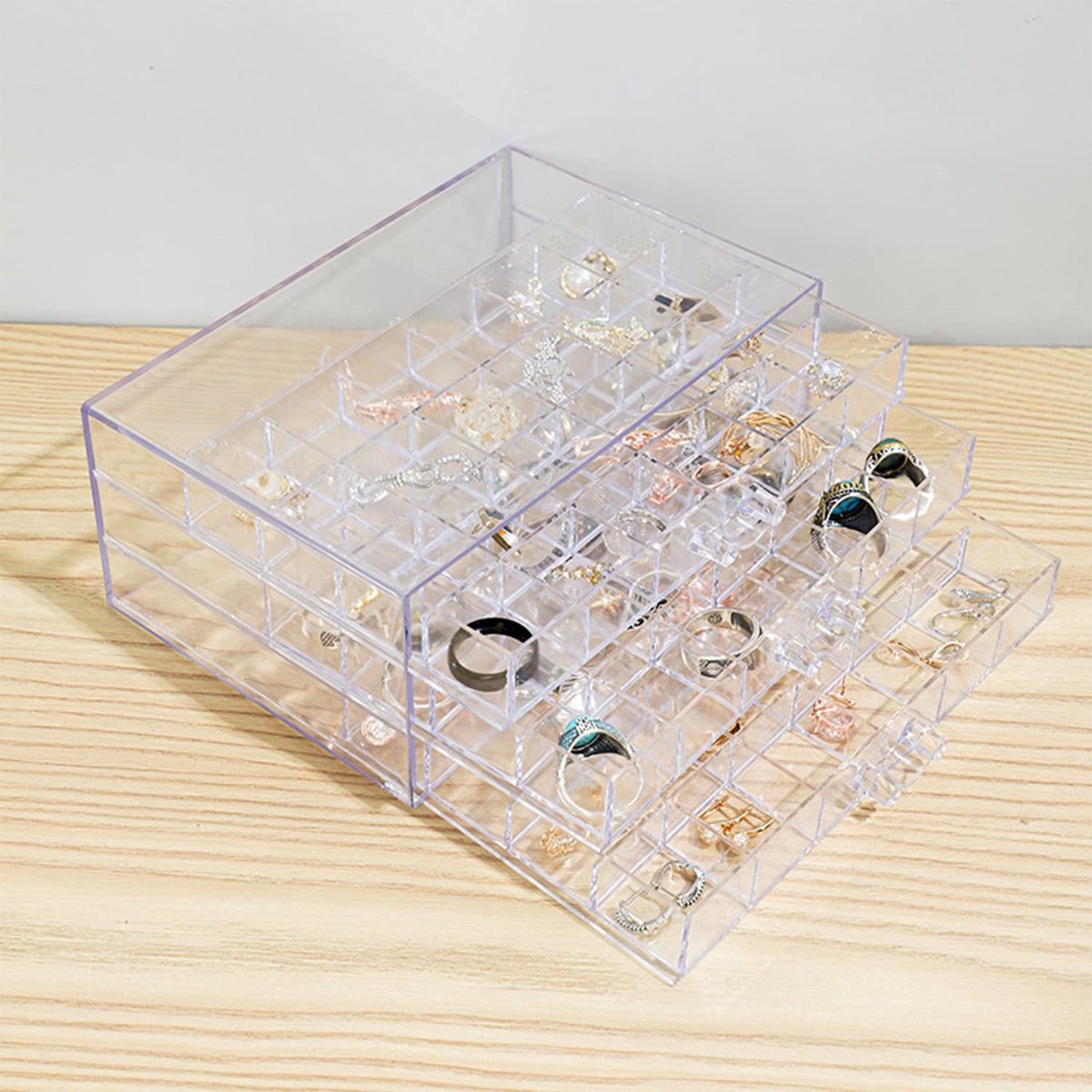 Omgoods - Acryl Sieraden Opbergdoos met 3 Lades voor Oorbellen