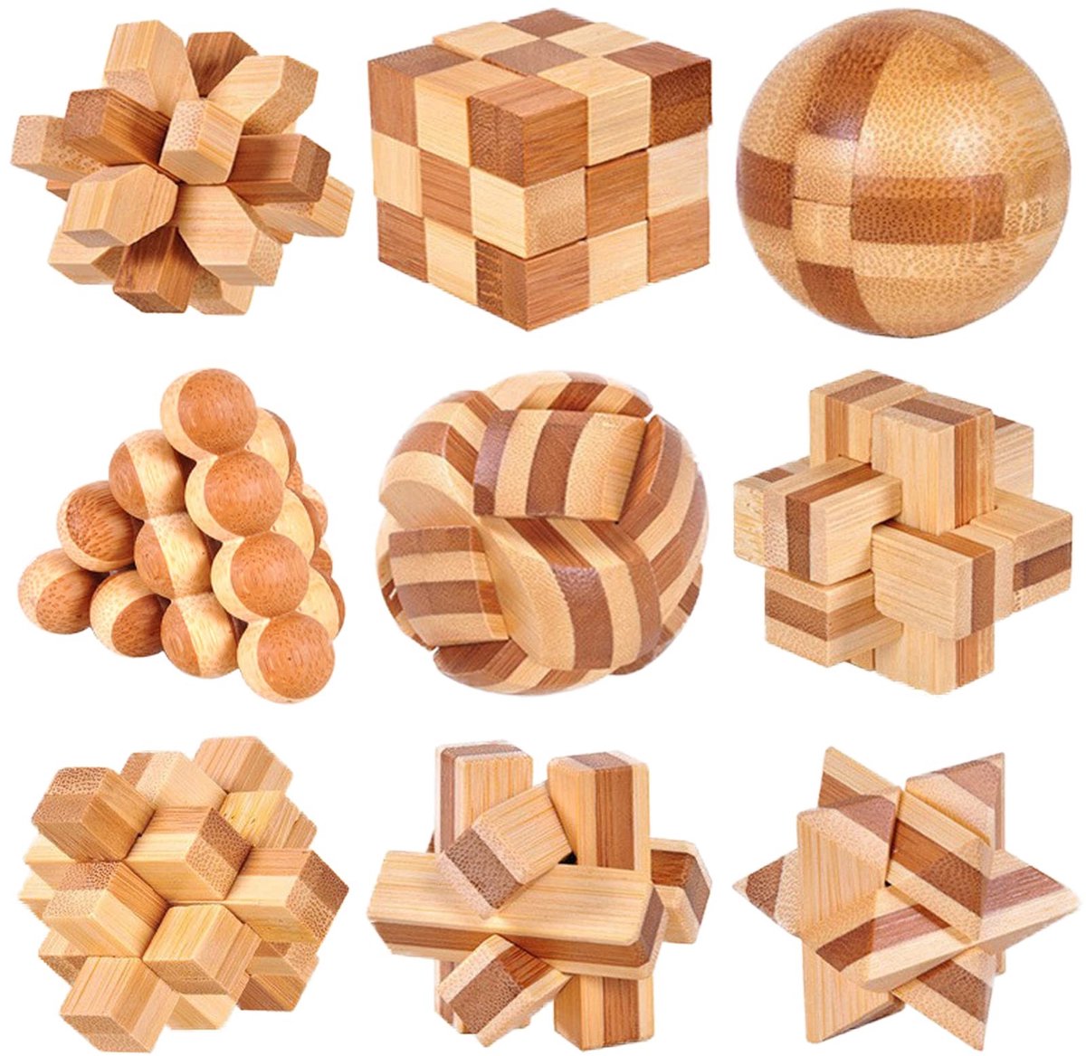 Omgoods - Set van 9 Houten Logische Puzzels voor Volwassenen en Kinderen