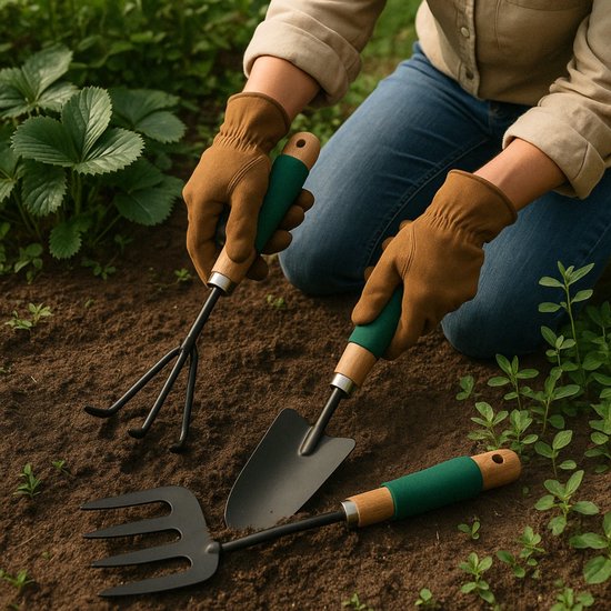 Kinzo Tuingereedschap Set 3-Delig - Set met Handhark, Vork en Schep - Comfort Grip en Antiaanbaklaag - Tuinaccessoires voor Bloempotten en Borders van Kinzo — afbeelding 2