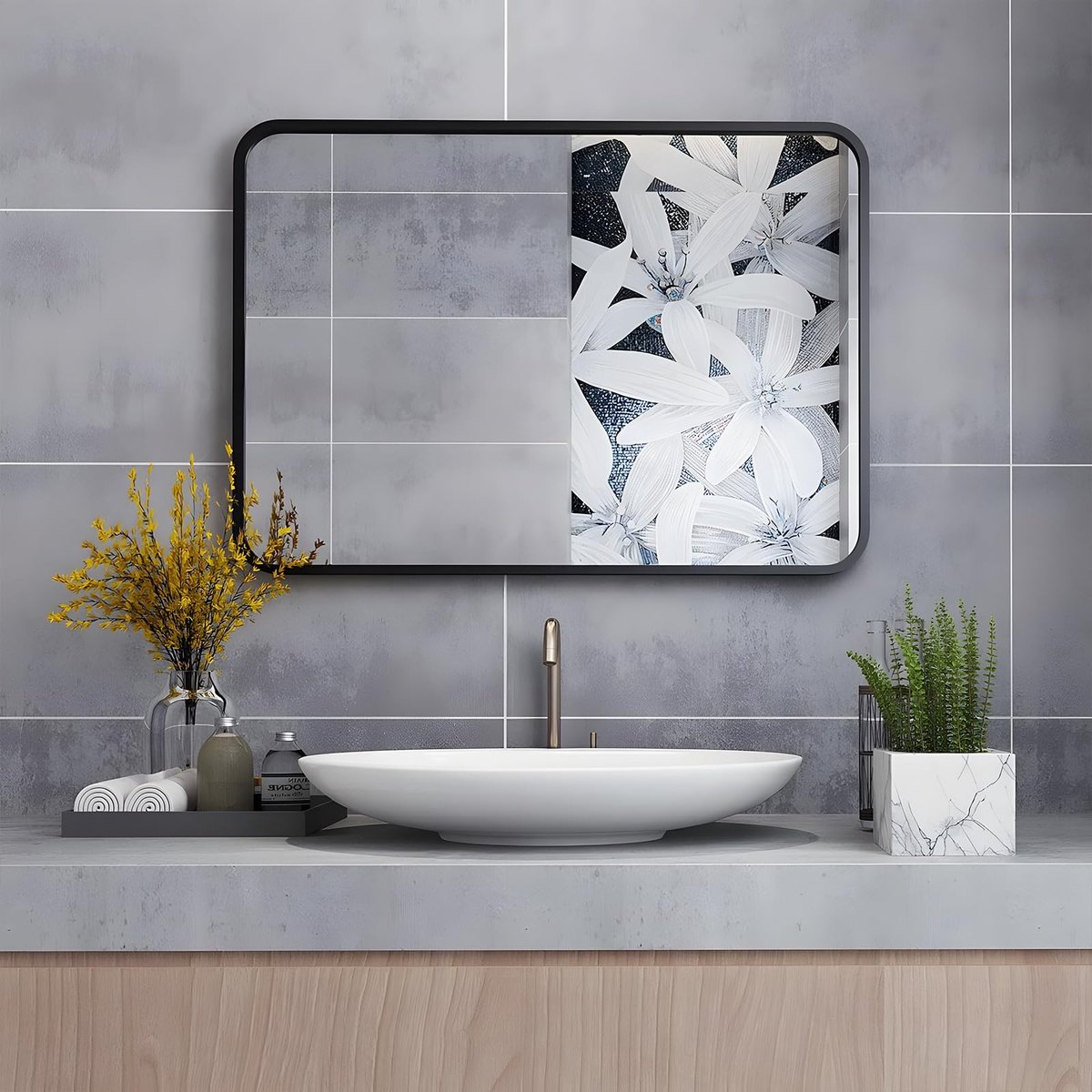 Omgoods - Wandspiegel 70 x 50 cm met Zwart Metaal Frame