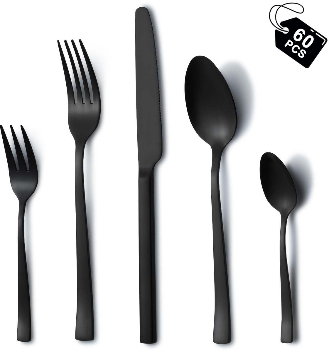 Omgoods - 60-delig Zwart Bestekset voor 12 Personen