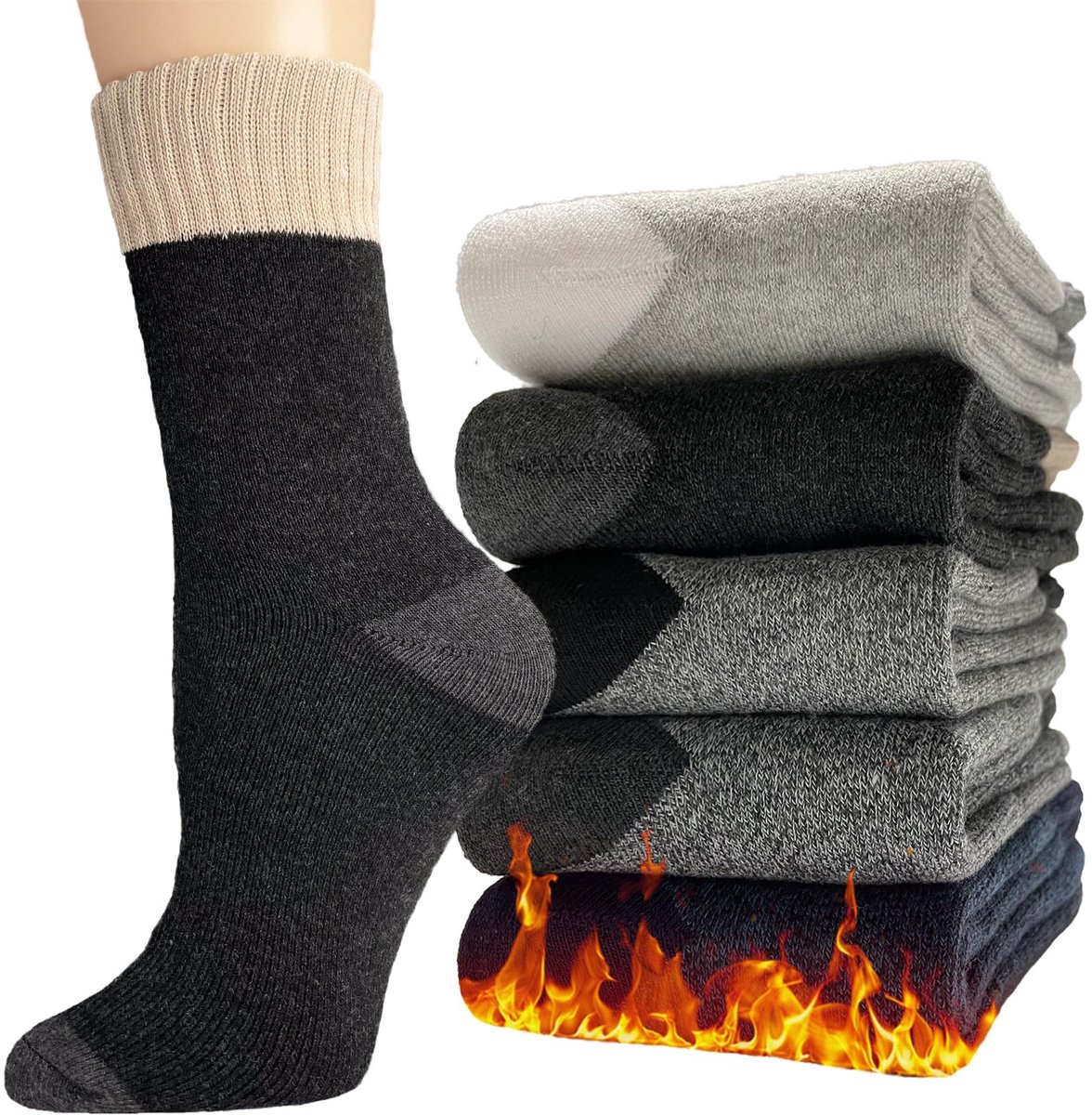 Omgoods - Warme Thermosokken voor Mannen, 5 Paar, Ademend en Comfortabel
