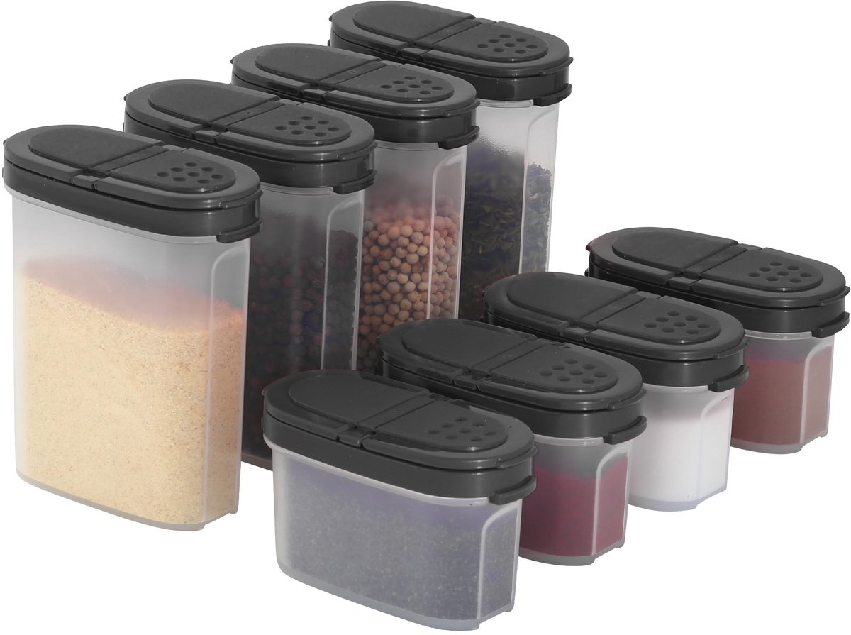 Omgoods - Set van 8 Lege Plastic Specerijpotten met Deksel