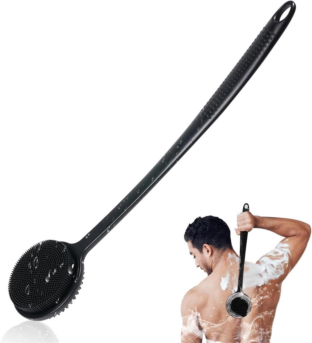 Omgoods - Siliconen Body Scrubber met Lange Steel - Dubbelzijdige Doucheborstel voor Exfoliatie en Massage