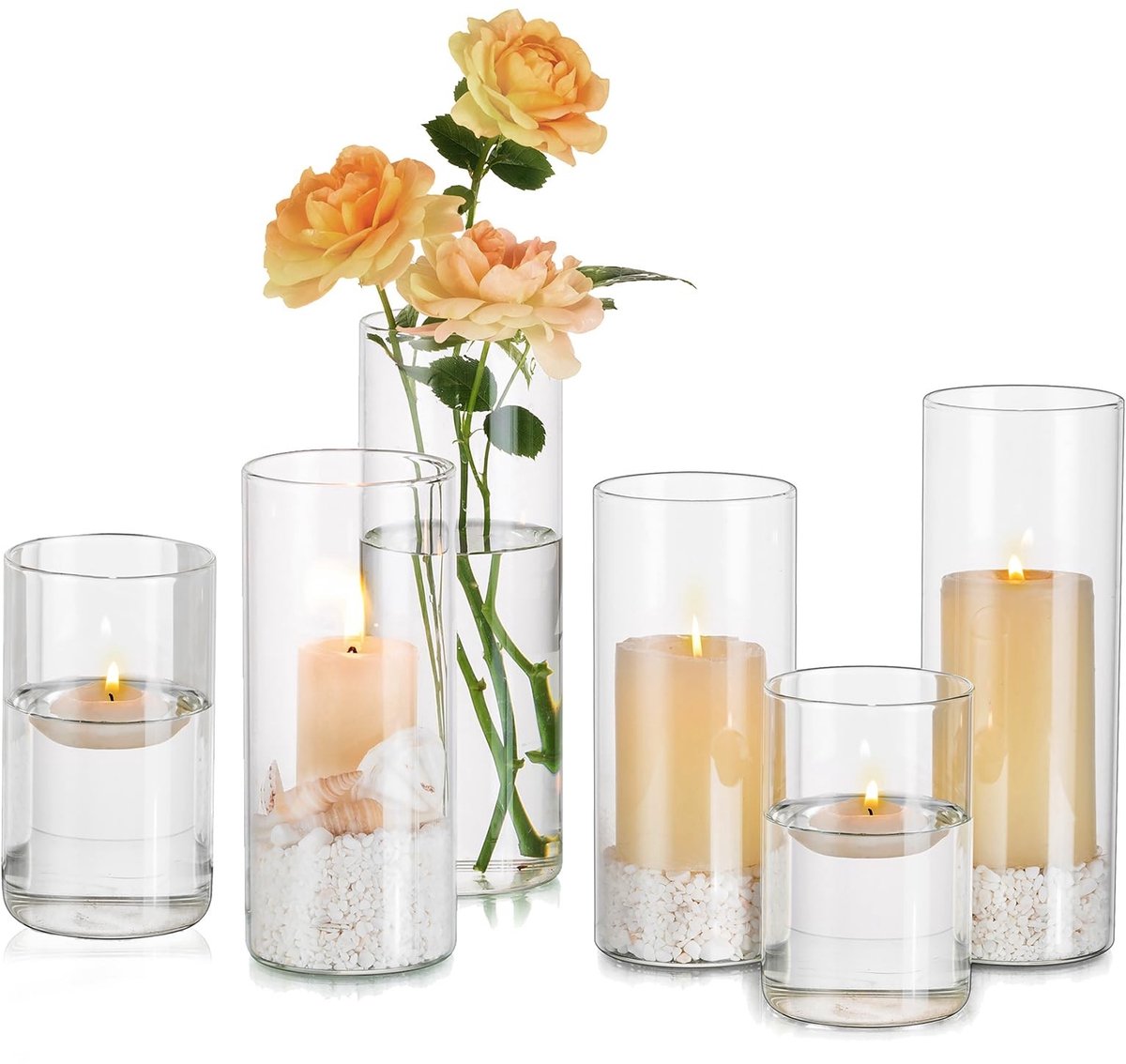 Omgoods - Set van 6 Glazen Kaarsenhouders voor Tafeldecoratie