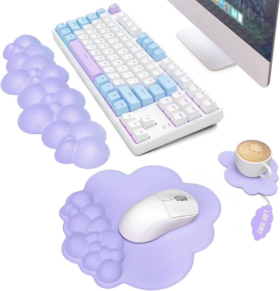Omgoods - Cloud Ergonomische Polssteun en Muismat Set voor Laptop