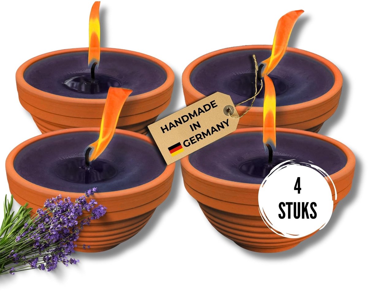 Omgoods - Set van 4 Lavendel Geur Kaarsen in Terracotta Kom