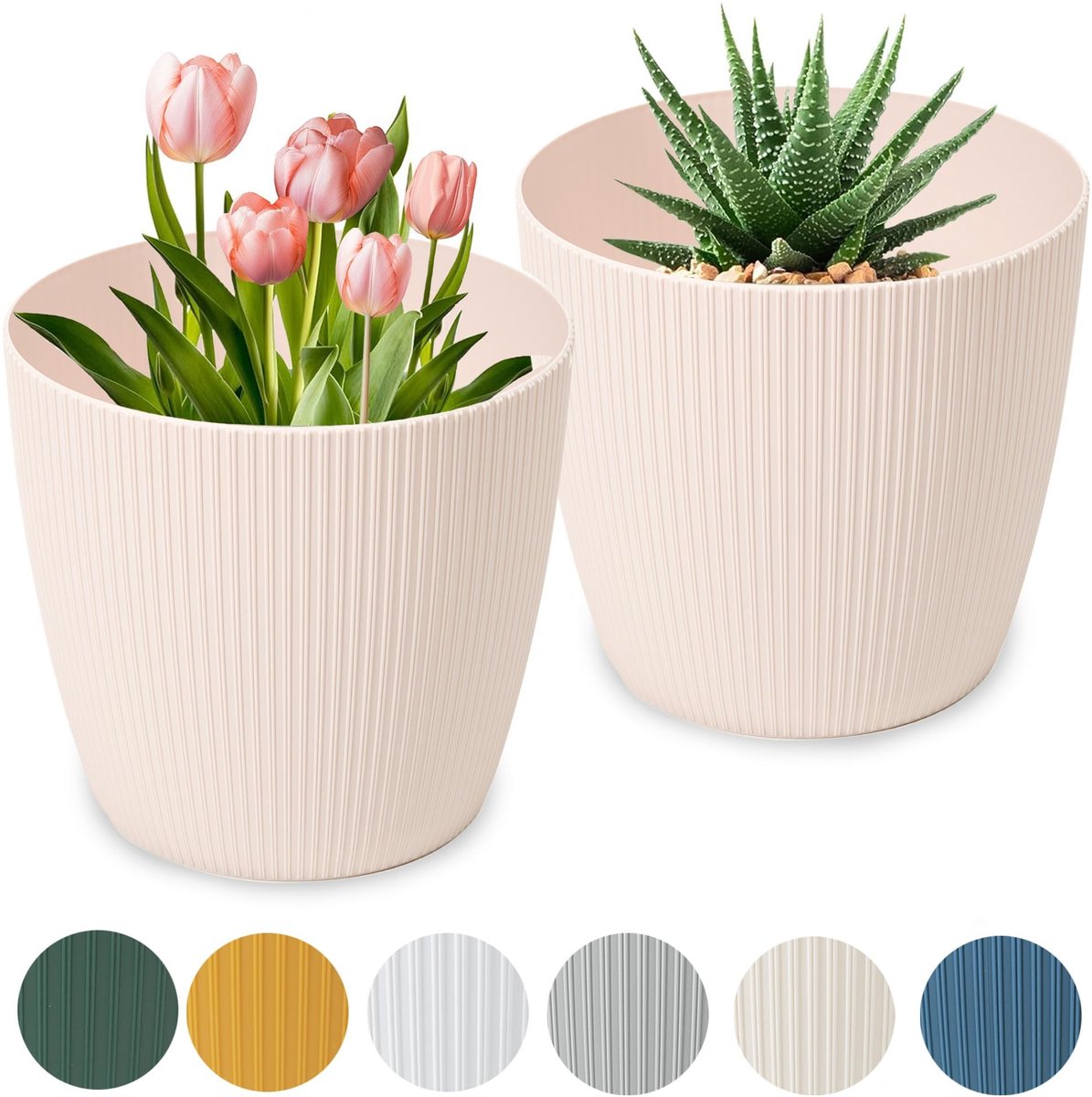 Omgoods - Set van 2 Roze Plastic Bloempotten 30 cm