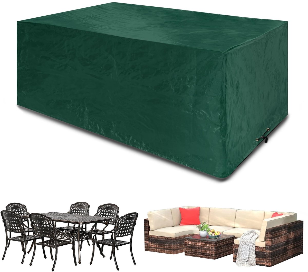 Omgoods- Tuinmeubelhoezen Waterdicht - Meubelhoes voor Buiten - Scheurbestendig - UV-bestendig - Verstelbaar - Groen 170 x 95 x 70 cm