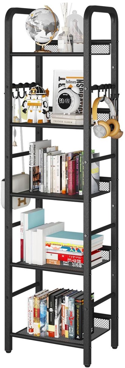 Omgoods - 5 Laags Boekenkast met Opbergruimte en Haken