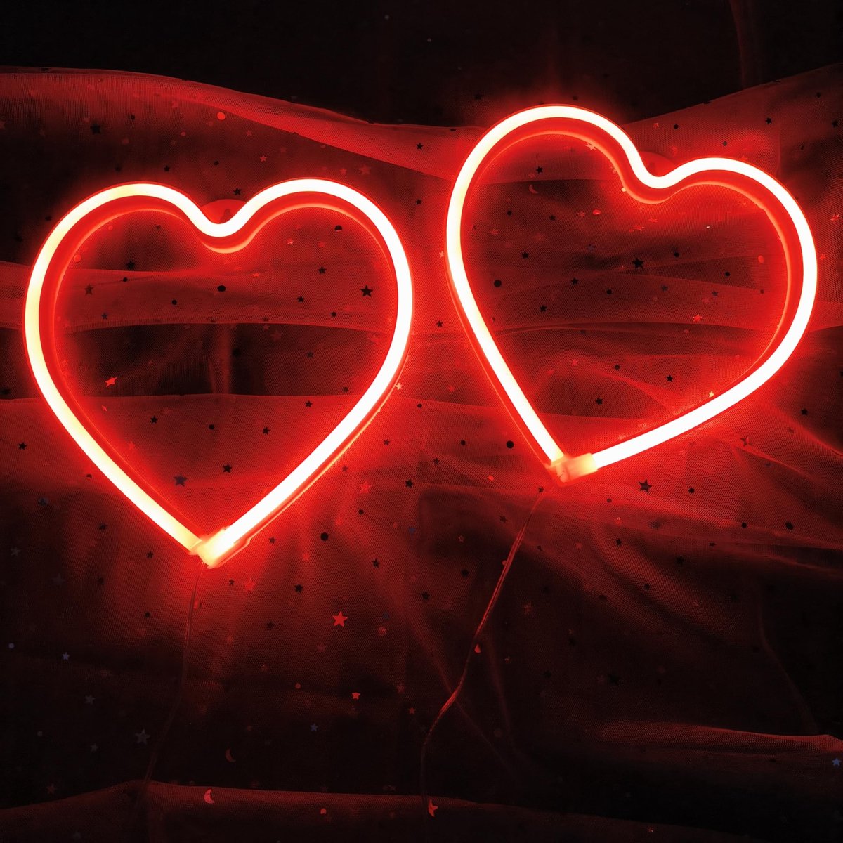 Omgoods - 2 Stuks Rode LED Hart Neonlamp voor Decoratie