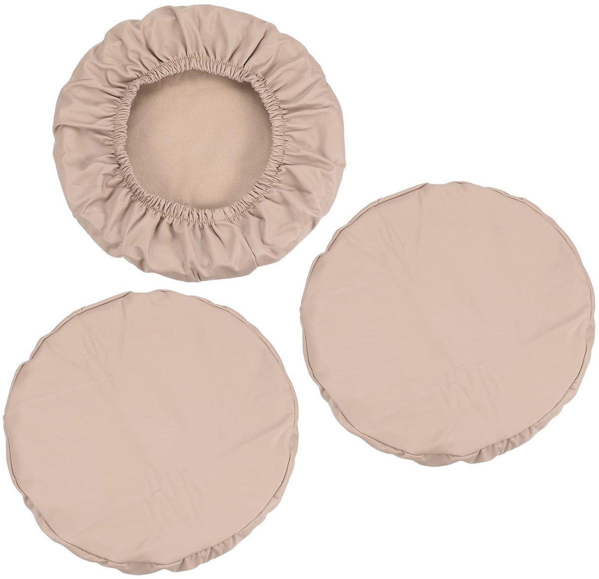 Omgoods - Set van 3 Ronde Barkrukhoezen van PU Leer, Khaki