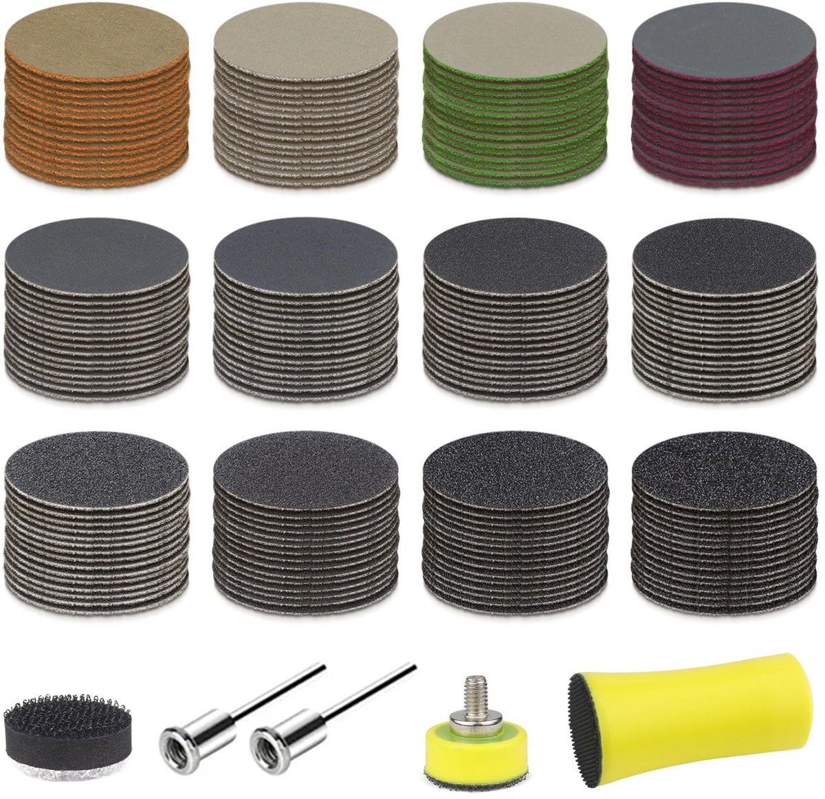 Omgoods- Schuurpapier Set - 180 Stuks - Klittenband - 25mm Rond - Korrel 60-10000 - Zwart Siliciumcarbide - Hoge Slijtvastheid - Zandpapier