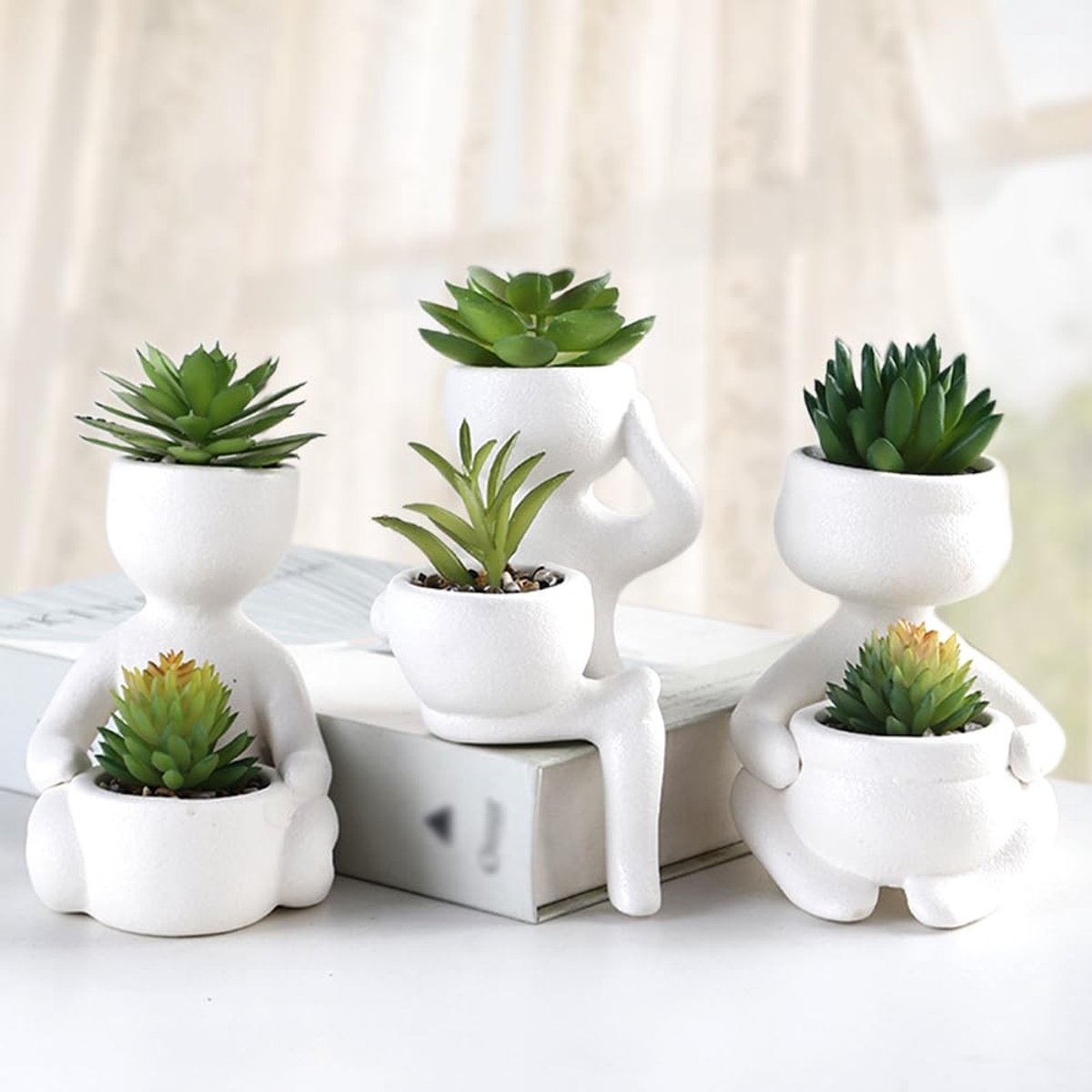Omgoods- Kunstplanten Mini - 3 Stuks Kunstmatige Vetplanten - Nepplanten in Pot - Decoratieve Planten - Kunststof Potten - 15 cm Breed