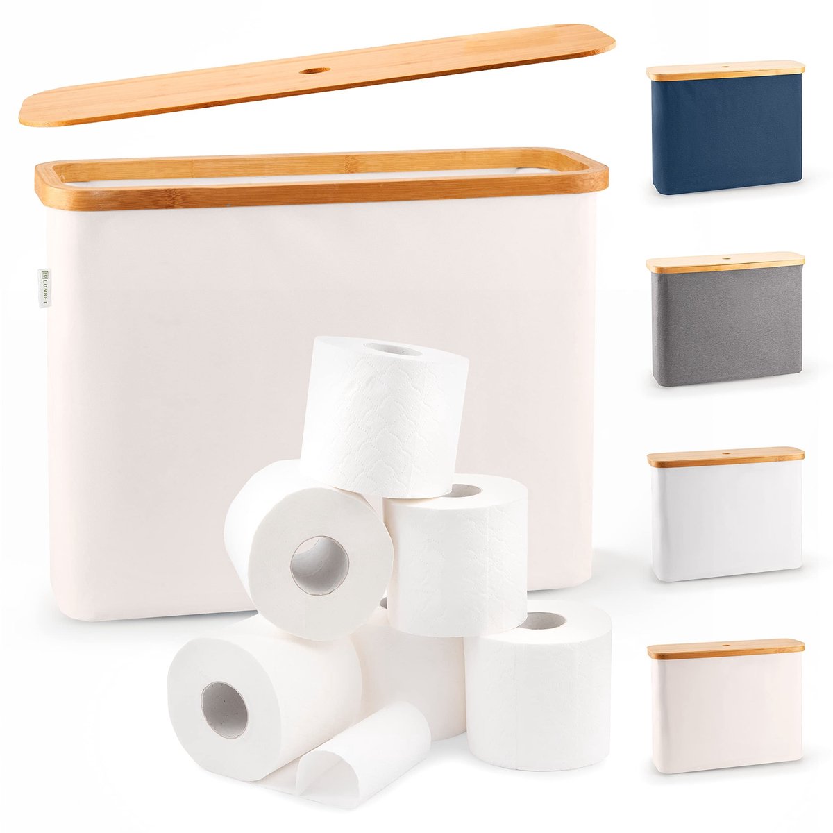 Omgoods - Toiletpapier Opbergdoos met Bamboe Deksel voor 12 Rollen