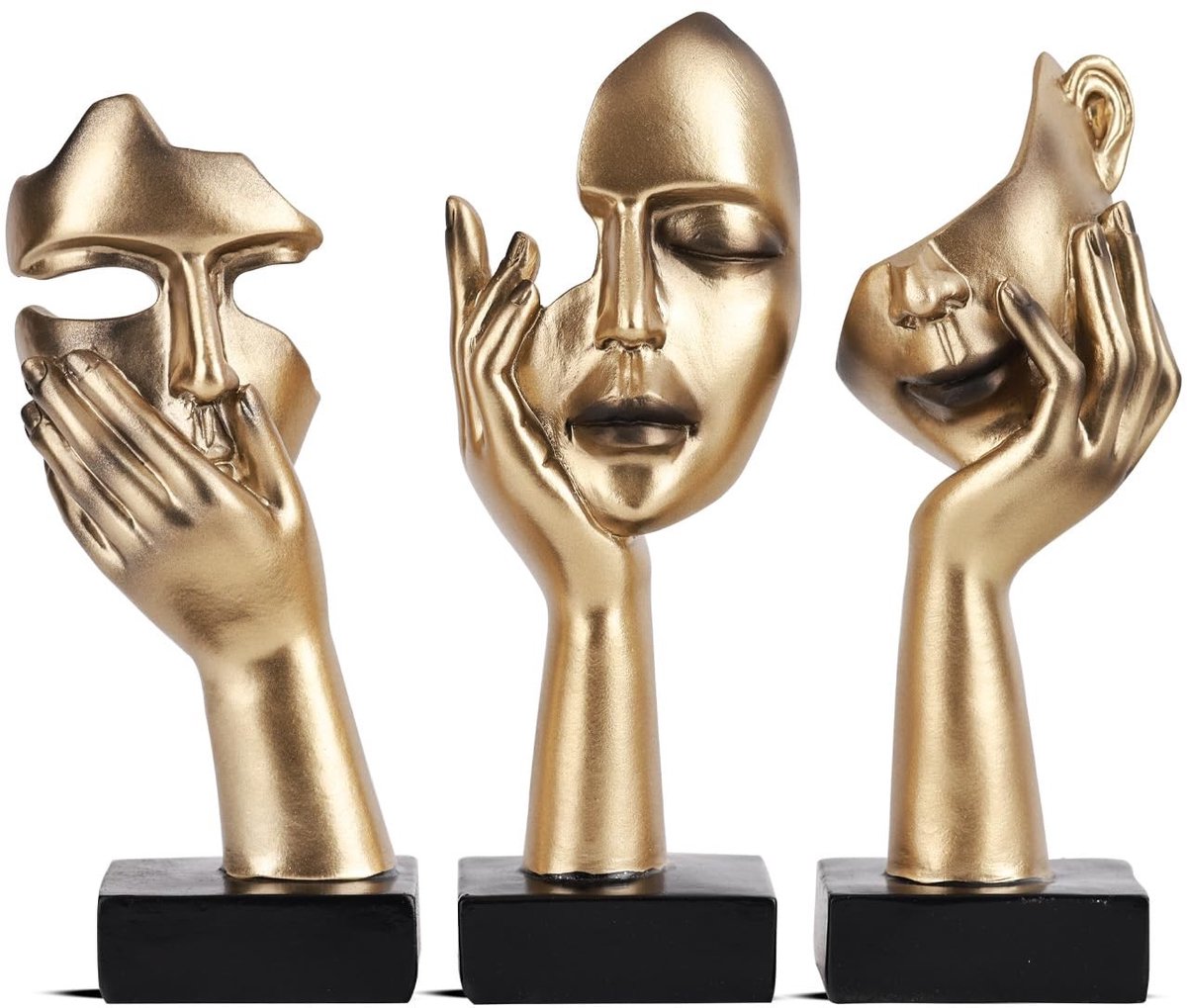 Omgoods - Set van 3 Gouden Abstracte Kunstfiguren voor Decoratie
