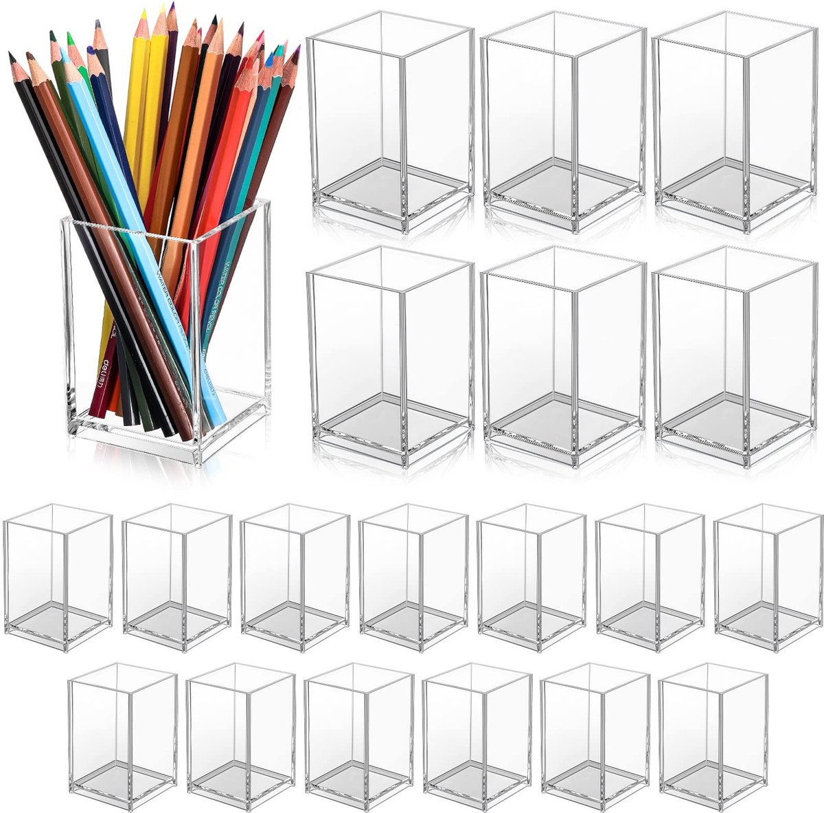 Omgoods - Set van 20 Transparante Acryl Pennenhouders voor Bureau