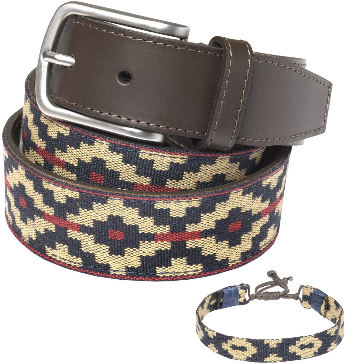 Omgoods - Geborduurde Leren Riem met Bijpassende Armband voor Mannen en Vrouwen