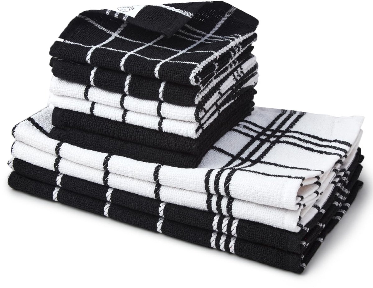 Omgoods - Set van 10 Super Absorberende Multifunctionele Handdoeken - Zwart