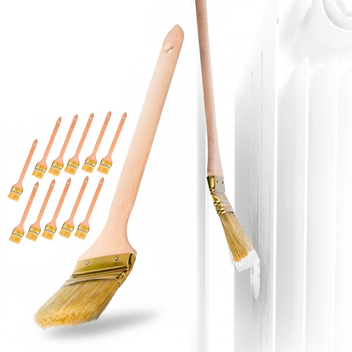 Omgoods - Set van 12 Curved Radiator Penselen met Natuurlijke Haren