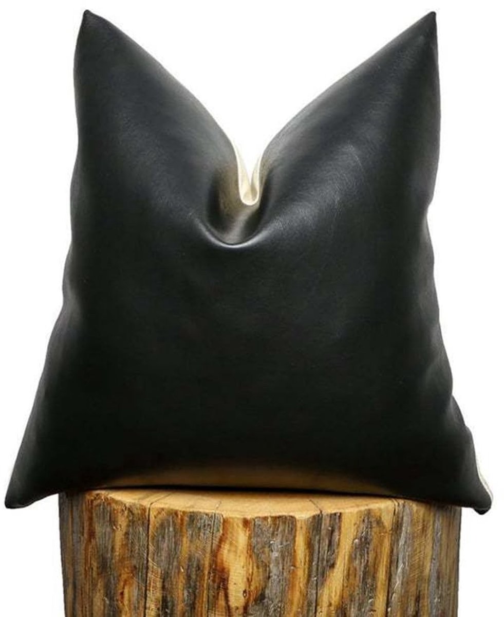 Omgoods- Kussenovertrek 4 Stuks - Kunstleer - Zwart - Decoratieve Kussenslopen - 45 x 45 cm - Zacht - Lederlook - Kussensloop