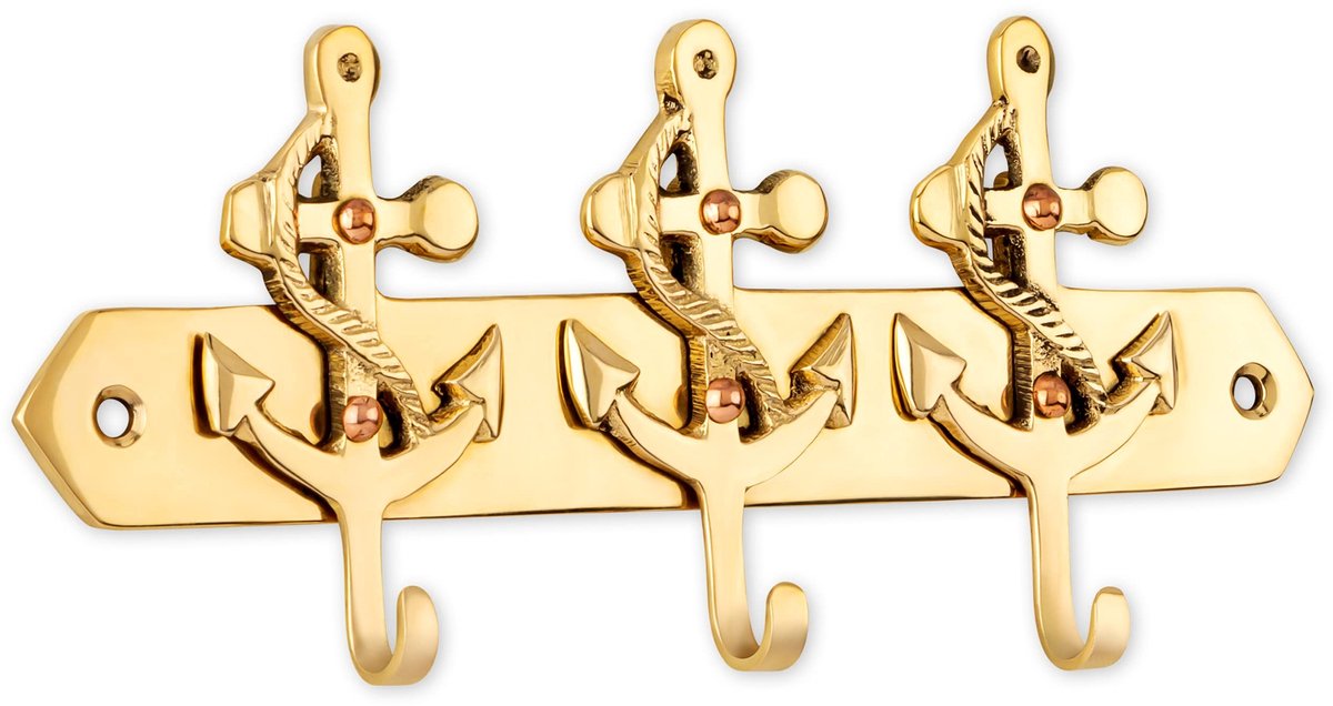 Omgoods - Sleutelhanger met 3 Haken van Messing, 16 x 7 cm