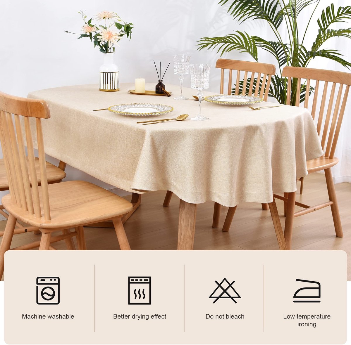 Omgoods - Beige Oval Tafelkleed, Kreukvrij en Duurzaam, 60 x 84 inch